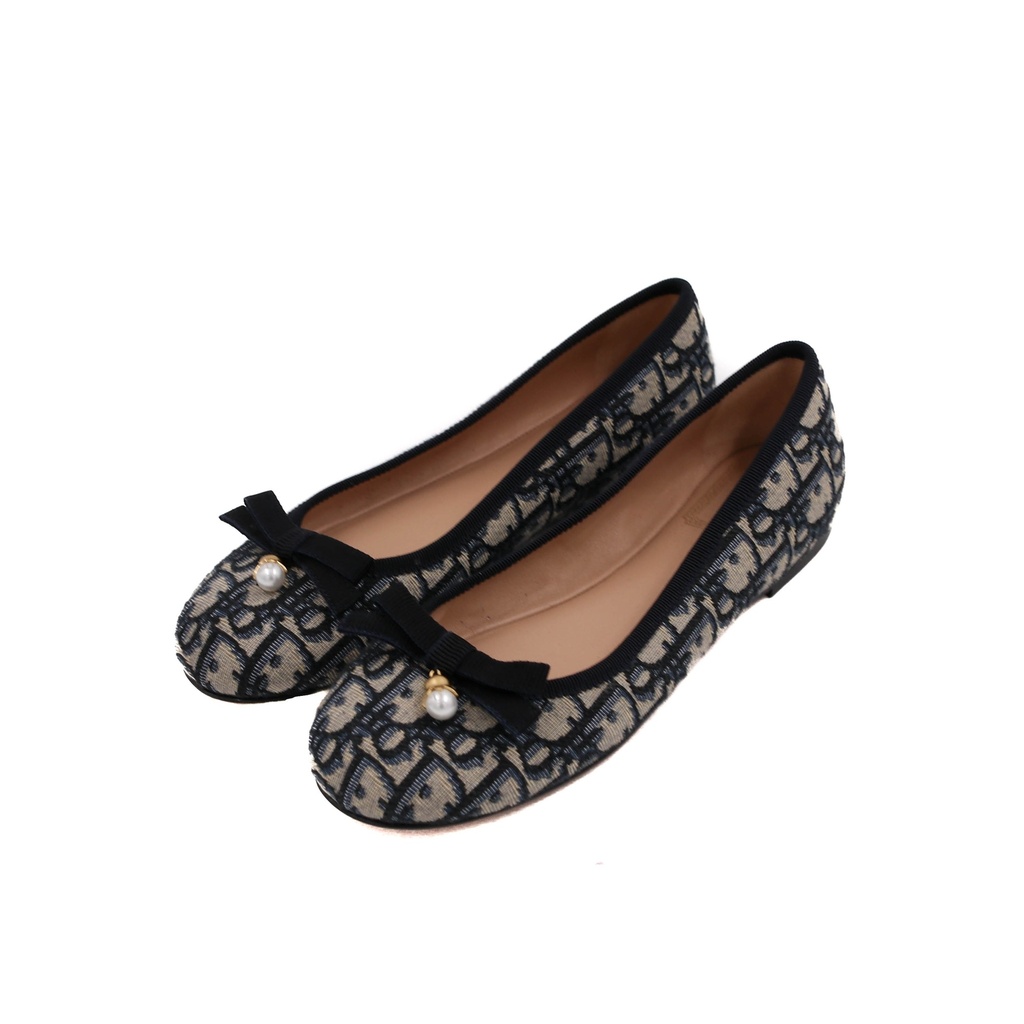 Christian Dior Poeme Ballet Flats In Blue and Beige Oblique In
